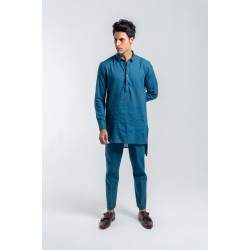 ZGMK3206 Teal Khadi Woven Cotton Kurta