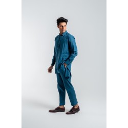ZGMK3206 Teal Khadi Woven Cotton Kurta