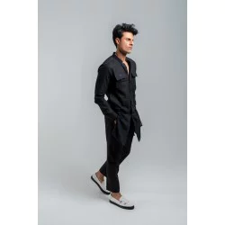 ZGMK3207 Black Khadi Woven Cotton Kurta