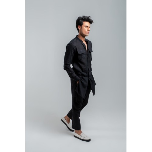 ZGMK3207 Black Khadi Woven Cotton Kurta ZGMK3207 Black Khadi Woven Cotton Kurta