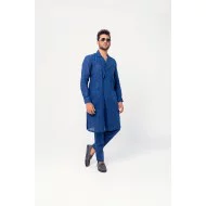 ZGMK3210 Polynesian Blue Khadi Woven Cotton Kurta
