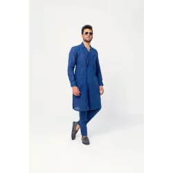 ZGMK3210 Polynesian Blue Khadi Woven Cotton Kurta