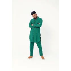 ZGMK3212 Illuminating Emerald Khadi Woven Cotton Kurta