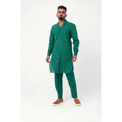 ZGMK3212 Illuminating Emerald Khadi Woven Cotton Kurta