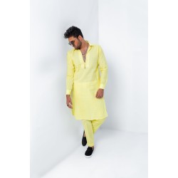 ZGMK3218 Canary Khadi Woven Cotton Kurta