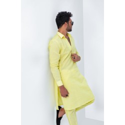 ZGMK3218 Canary Khadi Woven Cotton Kurta