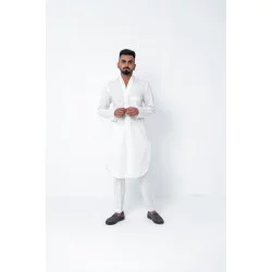 ZGMK3219 White Khadi Woven Cotton Kurta