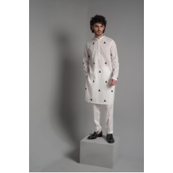 ZGMK3221 White Khadi Woven Cotton Kurta