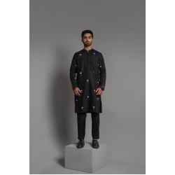 ZGMK3222 Black Khadi Woven Cotton Kurta