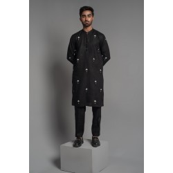ZGMK3222 Black Khadi Woven Cotton Kurta