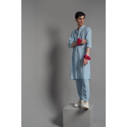 ZGMK3223 Uranian Blue Khadi Woven Cotton Kurta ZGMK3223 Uranian Blue Khadi Woven Cotton Kurta