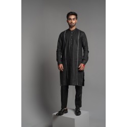 ZGMK3224 Black Khadi Woven Cotton Kurta