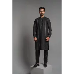 ZGMK3224 Black Khadi Woven Cotton Kurta