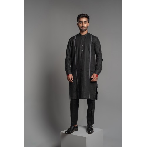 ZGMK3224 Black Khadi Woven Cotton Kurta