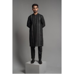 ZGMK3224 Black Khadi Woven Cotton Kurta ZGMK3224 Black Khadi Woven Cotton Kurta