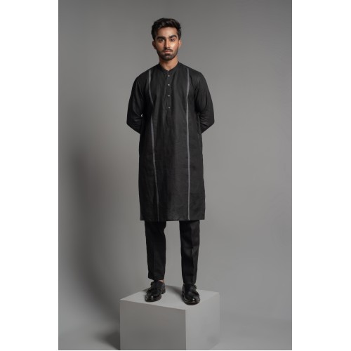 ZGMK3224 Black Khadi Woven Cotton Kurta