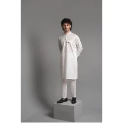 ZGMK3225 White Khadi Woven Cotton Kurta