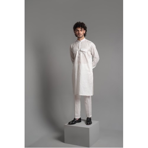 ZGMK3225 White Khadi Woven Cotton Kurta ZGMK3225 White Khadi Woven Cotton Kurta