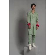 ZGMK3226 Laurel Green Khadi Woven Cotton Kurta
