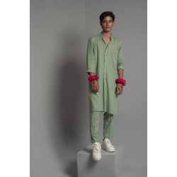 ZGMK3226 Laurel Green Khadi Woven Cotton Kurta