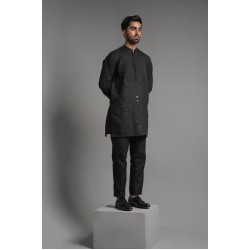 ZGMK3227 Black Khadi Woven Cotton Kurta