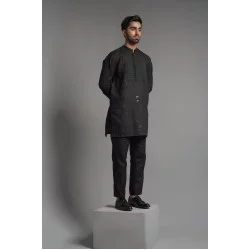 ZGMK3227 Black Khadi Woven Cotton Kurta