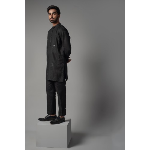 ZGMK3227 Black Khadi Woven Cotton Kurta