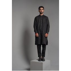 ZGMK3228 Black Khadi Woven Cotton Kurta ZGMK3228 Black Khadi Woven Cotton Kurta