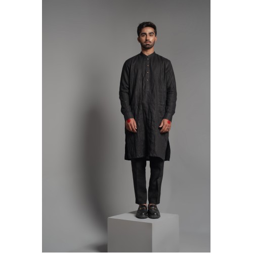 ZGMK3228 Black Khadi Woven Cotton Kurta