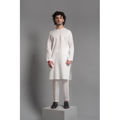 ZGMK3229 White Khadi Woven Cotton Kurta ZGMK3229 White Khadi Woven Cotton Kurta