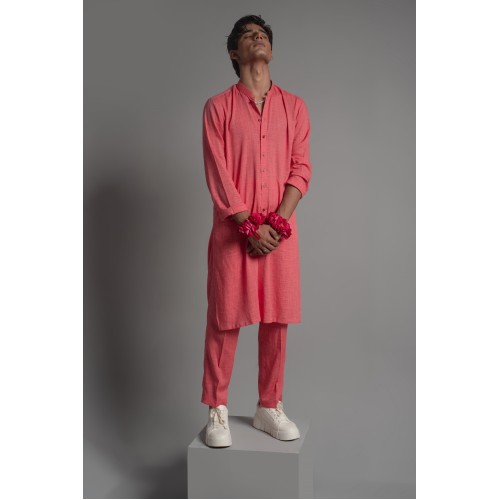 ZGMK3230 Brink Pink Khadi Woven Cotton Kurta