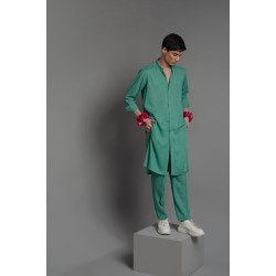 ZGMK3231 Persian Green Khadi Woven Cotton Kurta ZGMK3231 Persian Green Khadi Woven Cotton Kurta