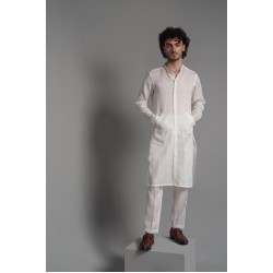ZGMK3232 White Khadi Woven Cotton Kurta