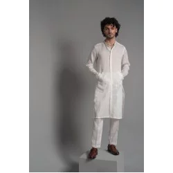 ZGMK3232 White Khadi Woven Cotton Kurta