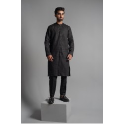 ZGMK3233 Black Khadi Woven Cotton Kurta