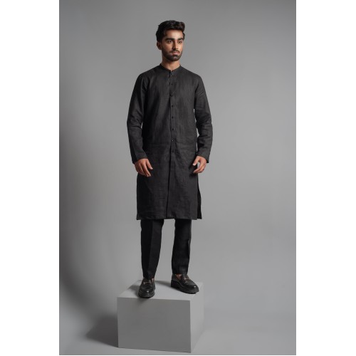 ZGMK3233 Black Khadi Woven Cotton Kurta ZGMK3233 Black Khadi Woven Cotton Kurta