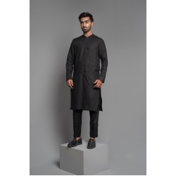 ZGMK3233 Black Khadi Woven Cotton Kurta ZGMK3233 Black Khadi Woven Cotton Kurta
