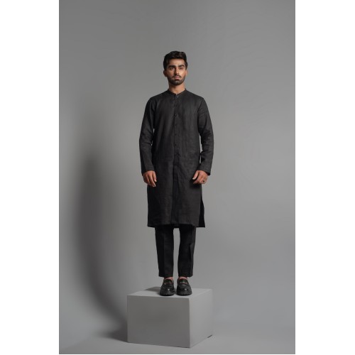 ZGMK3233 Black Khadi Woven Cotton Kurta ZGMK3233 Black Khadi Woven Cotton Kurta