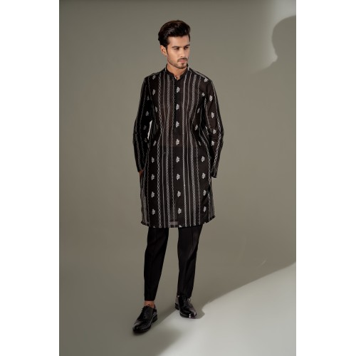 ZGMK3234 Black Cotton Karandi Kurta