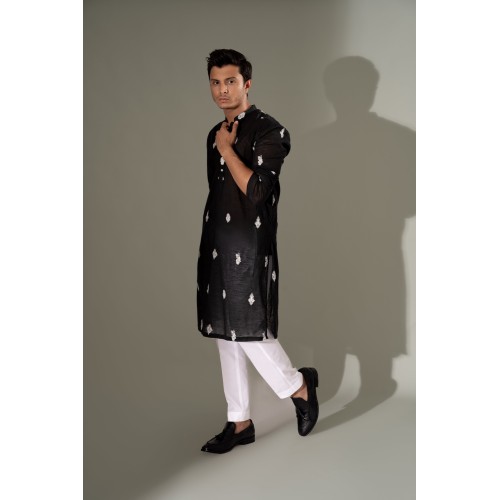 ZGMK3237 Black Cotton Karandi Kurta ZGMK3237 Black Cotton Karandi Kurta