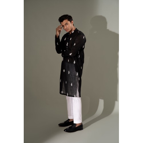ZGMK3237 Black Cotton Karandi Kurta ZGMK3237 Black Cotton Karandi Kurta