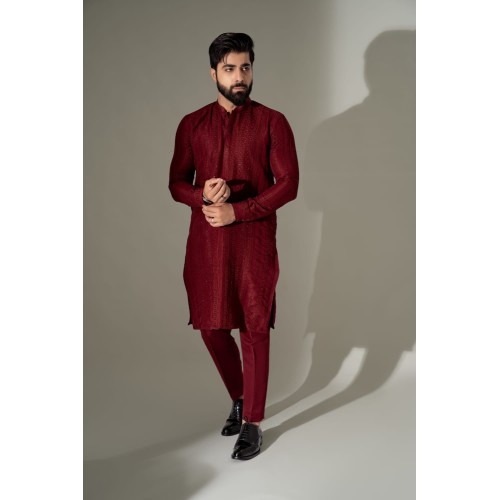 ZGMK3239 Rosewood Cotton Silk Kurta