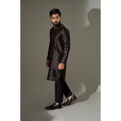 ZGMK3240 Black Banarsi Kurta