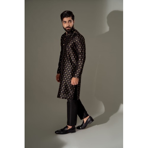 ZGMK3240 Black Banarsi Kurta
