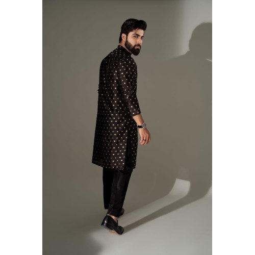 ZGMK3240 Black Banarsi Kurta