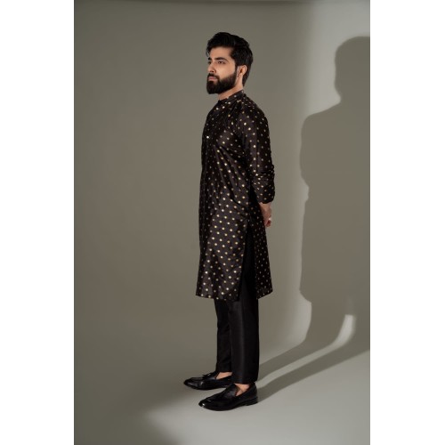 ZGMK3240 Black Banarsi Kurta