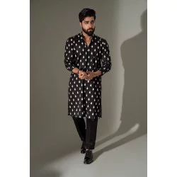ZGMK3241 Black Cotton Karandi Kurta