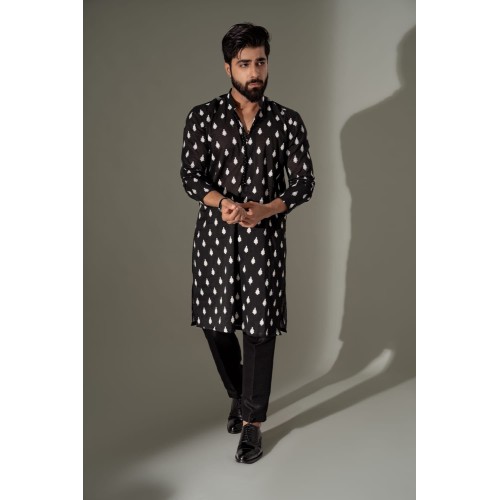 ZGMK3241 Black Cotton Karandi Kurta