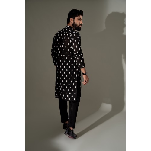 ZGMK3241 Black Cotton Karandi Kurta