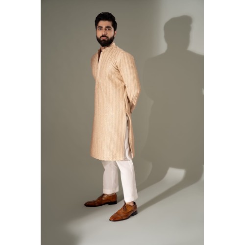 ZGMK3243 Light Orange Cotton Silk Kurta